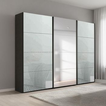 Beluga Extra Graphite and Silk Grey Glass 271cm 3 Door Mirror Sliding Wardrobe