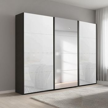 Beluga Extra Graphite and White Glass 271cm 3 Door Mirror Sliding Wardrobe