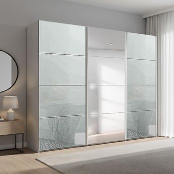 Beluga Extra Silk Grey and Silk Grey Glass 271cm 3 Door Mirror Sliding Wardrobe