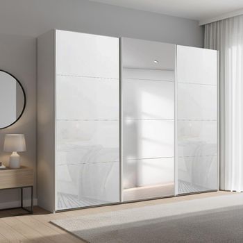 Beluga Extra Silk Grey and White Glass 271cm 3 Door Mirror Sliding Wardrobe