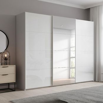 Beluga Extra Silk Grey and White High Gloss 271cm 3 Door Mirror Sliding Wardrobe