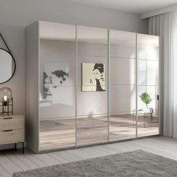 Beluga Extra Silk Grey Mirrored 271cm 4 Door Sliding Wardrobe