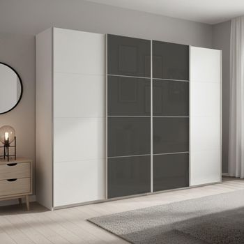 Beluga Extra Alpine White and Basalt Glass Front 271cm 4 Door Sliding Wardrobe