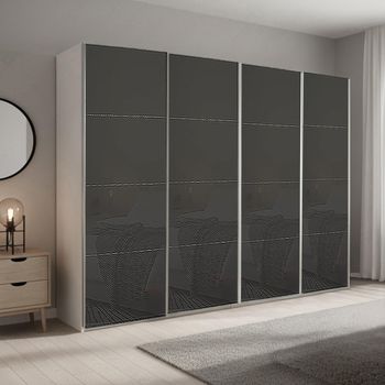 Beluga Extra Alpine White and Basalt Glass 271cm 4 Door Sliding Wardrobe