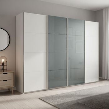 Beluga Extra Alpine White and Silk Grey Glass Front 271cm 4 Door Sliding Wardrobe