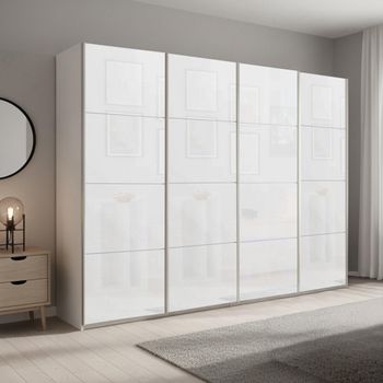 Beluga Extra Alpine White and White Glass 271cm 4 Door Sliding Wardrobe