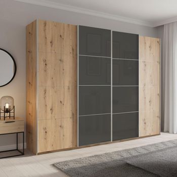 Beluga Extra Artisan Oak and Basalt Glass Front 271cm 4 Door Sliding Wardrobe