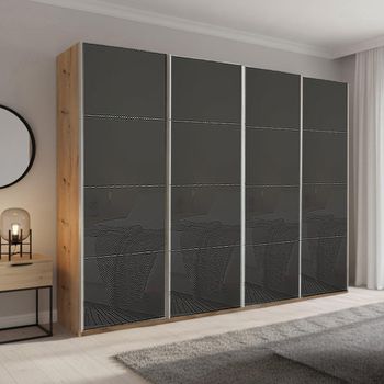 Beluga Extra Artisan Oak and Basalt Glass 271cm 4 Door Sliding Wardrobe