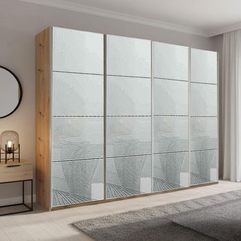 Beluga Extra Artisan Oak and Silk Grey Glass 271cm 4 Door Sliding Wardrobe