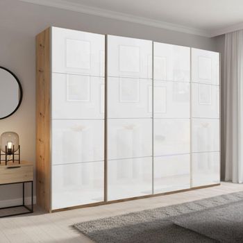 Beluga Extra Artisan Oak and White Glass 271cm 4 Door Sliding Wardrobe