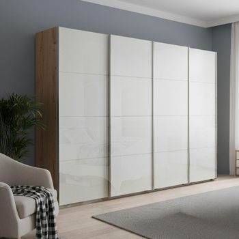 Beluga Extra Artisan Oak and White High Gloss 271cm 4 Door Sliding Wardrobe