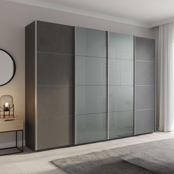 Beluga Extra Graphite and Silk Grey Glass Front 271cm 4 Door Sliding Wardrobe