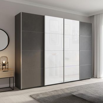 Beluga Extra Graphite and White Glass Front 271cm 4 Door Sliding Wardrobe