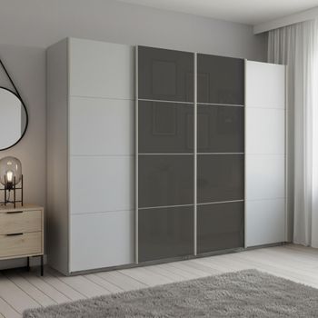 Beluga Extra Silk Grey and Basalt Glass Front 271cm 4 Door Sliding Wardrobe