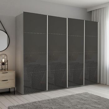 Beluga Extra Silk Grey and Basalt Glass 271cm 4 Door Sliding Wardrobe