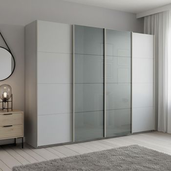 Beluga Extra Silk Grey and Silk Grey Glass Front 271cm 4 Door Sliding Wardrobe