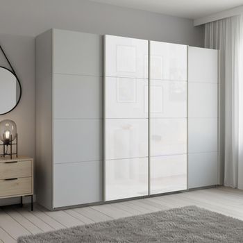 Beluga Extra Silk Grey and White Glass Front 271cm 4 Door Sliding Wardrobe