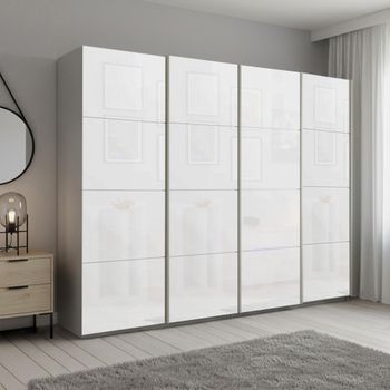 Beluga Extra Silk Grey and White Glass 271cm 4 Door Sliding Wardrobe