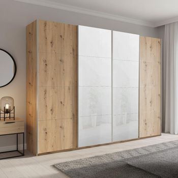 Beluga Extra White High Gloss and Artisan Oak Front 271cm 4 Door Sliding Wardrobe