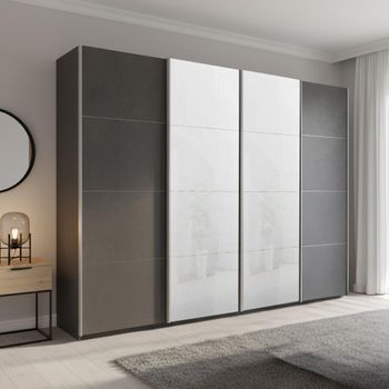 Beluga Extra White High Gloss and Graphite Front 271cm 4 Door Sliding Wardrobe
