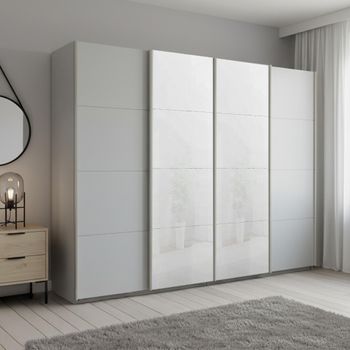 Beluga Extra White High Gloss and Silk Grey Front 271cm 4 Door Sliding Wardrobe