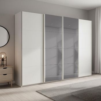 Beluga Extra Grey Mirror Alpine White 271cm 4 Door Sliding Wardrobe