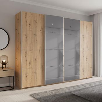 Beluga Extra Grey Mirror Artisan Oak 271cm 4 Door Sliding Wardrobe
