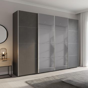 Beluga Extra Grey Mirror Graphite 271cm 4 Door Sliding Wardrobe