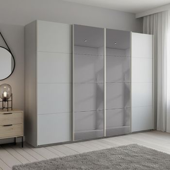 Beluga Extra Grey Mirror Silk Grey 271cm 4 Door Sliding Wardrobe