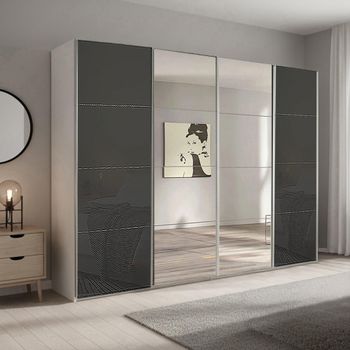 Beluga Extra Alpine White and Basalt Glass 271cm 4 Door Mirror Sliding Wardrobe