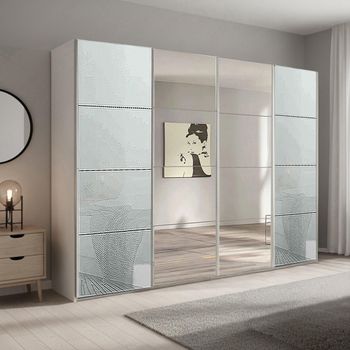 Beluga Extra Alpine White and Silk Grey Glass 271cm 4 Door Mirror Sliding Wardrobe