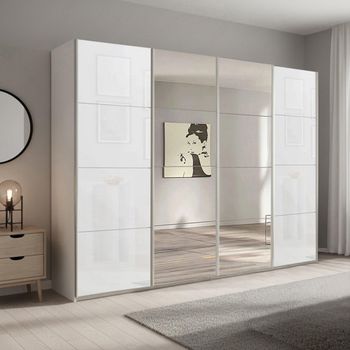 Beluga Extra Alpine White and White Glass 271cm 4 Door Mirror Sliding Wardrobe