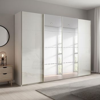 Beluga Extra Alpine White and White High Gloss 271cm 4 Door Mirror Sliding Wardrobe