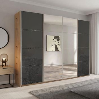 Beluga Extra Artisan Oak and Basalt Glass 271cm 4 Door Mirror Sliding Wardrobe