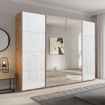 Beluga Extra Artisan Oak and White Glass 271cm 4 Door Mirror Sliding Wardrobe