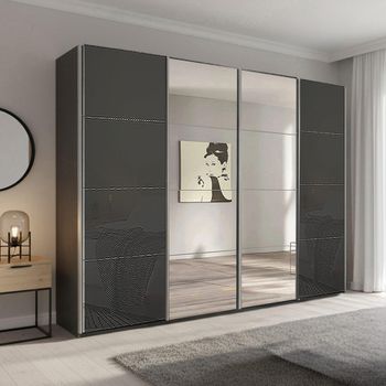 Beluga Extra Graphite and Basalt Glass 271cm 4 Door Mirror Sliding Wardrobe