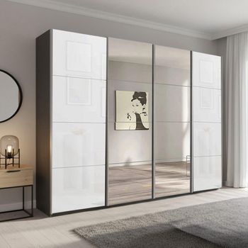 Beluga Extra Graphite and White Glass 271cm 4 Door Mirror Sliding Wardrobe
