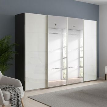 Beluga Extra Graphite and White High Gloss 271cm 4 Door Mirror Sliding Wardrobe