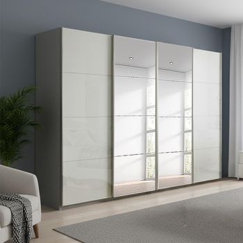 Beluga Extra Silk Grey and White High Gloss 271cm 4 Door Mirror Sliding Wardrobe