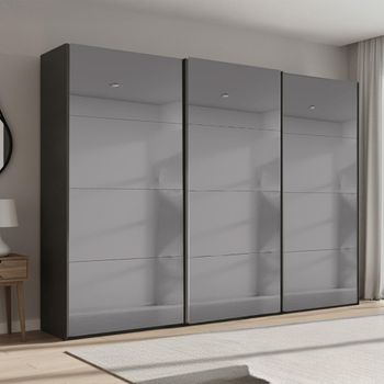 Beluga Extra Grey Mirrored Graphite 316cm 3 Door Sliding Wardrobe