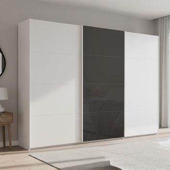 Beluga Extra Alpine White and Basalt Glass Front 316cm 3 Door Sliding Wardrobe