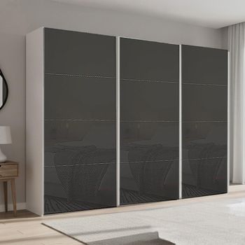 Beluga Extra Alpine White and Basalt Glass 316cm 3 Door Sliding Wardrobe
