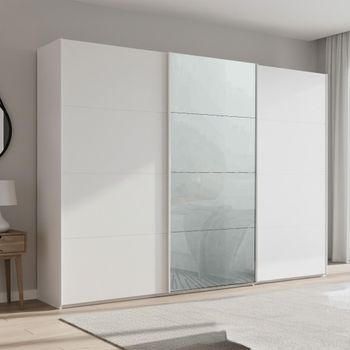 Beluga Extra Alpine White and Silk Grey Glass Front 316cm 3 Door Sliding Wardrobe