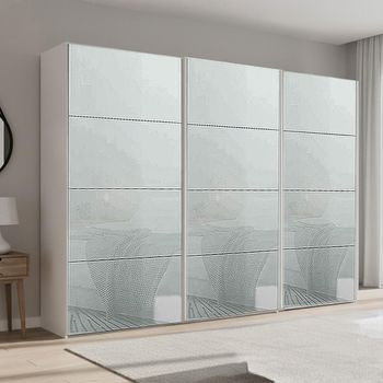 Beluga Extra Alpine White and Silk Grey Glass 316cm 3 Door Sliding Wardrobe