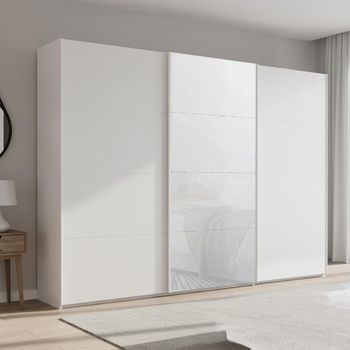 Beluga Extra Alpine White and White Glass Front 316cm 3 Door Sliding Wardrobe