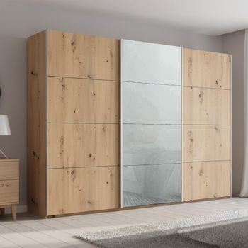 Beluga Extra Artisan Oak and Silk Grey Glass Front 316cm 3 Door Sliding Wardrobe