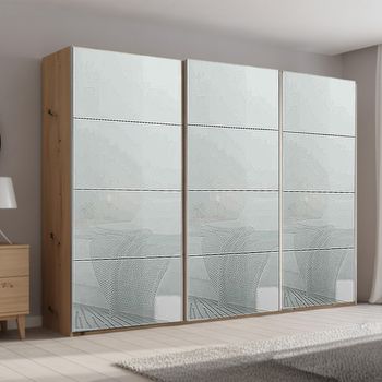 Beluga Extra Artisan Oak and Silk Grey Glass 316cm 3 Door Sliding Wardrobe