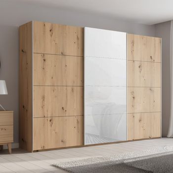 Beluga Extra Artisan Oak and White Glass Front 316cm 3 Door Sliding Wardrobe