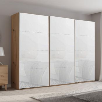 Beluga Extra Artisan Oak and White Glass 316cm 3 Door Sliding Wardrobe