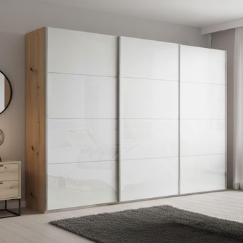 Beluga Extra Artisan Oak and White High Gloss 316cm 3 Door Sliding Wardrobe